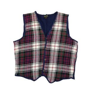Vtg Classic Tartan Button V Neck Knit Vest Academia Grandpacore Old School Sz Lg